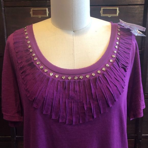 Loft Plum Ribbon & Rhinestone Tee - L - Picture 3 of 5